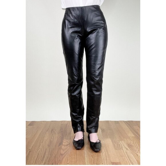 Danier Dana Leather Pants Straight Slim Tapered Leg Full Length High Rise Long - Picture 2 of 13